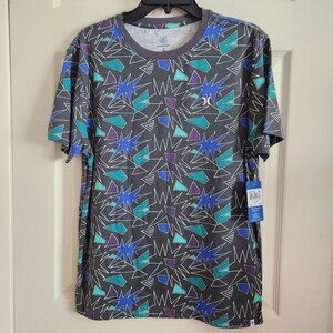 Hurley Mens Slater AOP T-Shirt Size Small 80's Theme Geometric Design, Gray